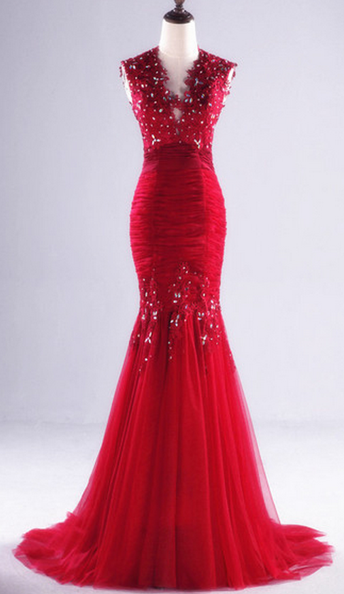 Prom Dress, Appliques Beading Real Made Mermaid Charming Prom Dresses,long Evening Dresses