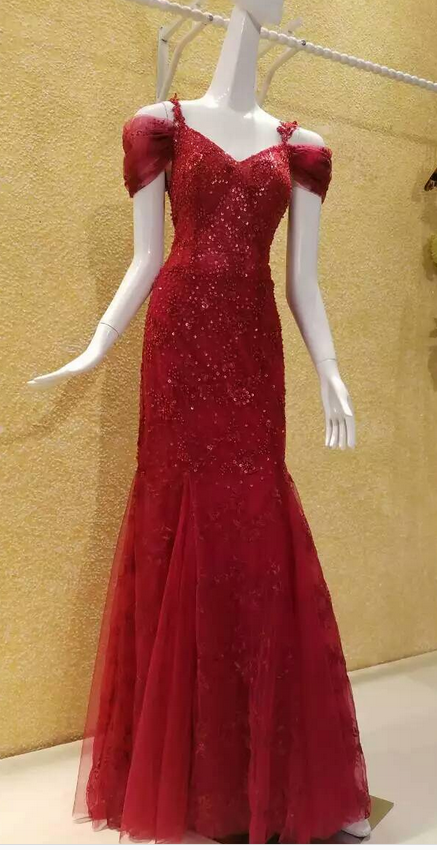 Evening Dress,red Evening Dress,sequined Evening Dress,beaded Evening Dress,mermaid Evening Dress,