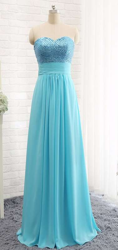 Prom Dresses,evening Dress,party Dresses, Festa Blue Beads Chiffon Long Evening Dress