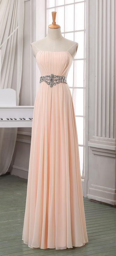 Prom Dresses,evening Dress,party Dresses,ale Pink Pleated Prom Dress,strapless Long Chiffon Prom Dress,