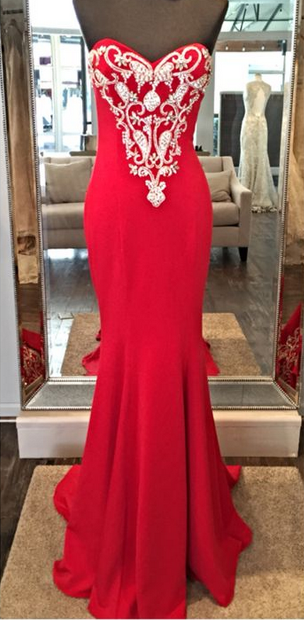 Custom Made Charming Red Embroidery Prom Dress, Sexy Sweetheart Evening Dress,