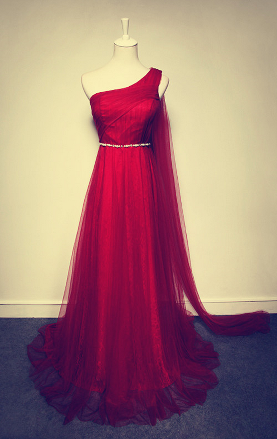 Custom Made Charming One-shoulder Beading Prom Dress,charming Red Prom