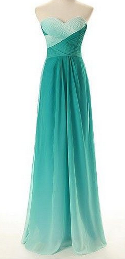 Simple Dress Elegant A-line Sweetheart Gradual Color Beading Long Chiffon Prom Dresses/evening