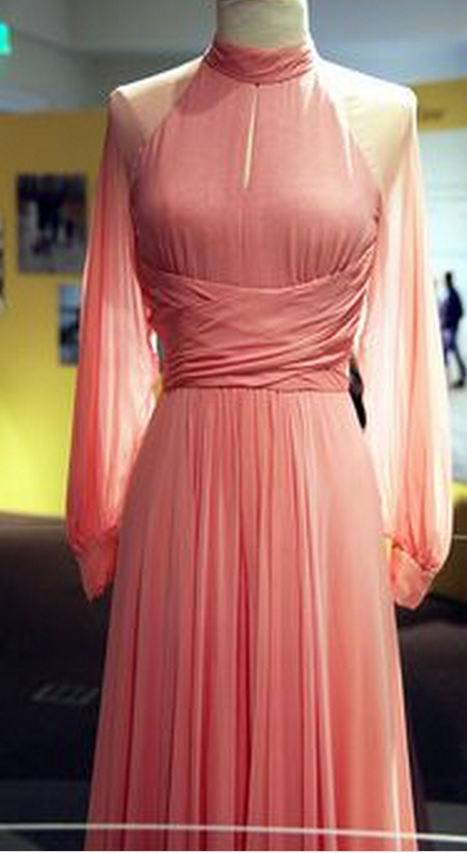 Custom Made Charming Pink Chiffon Prom Dress,long Sleeves Evening Dress,see Through Prom Dress