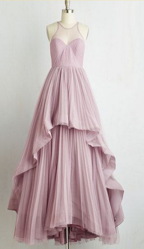 Modest Prom Dress,pink Prom Dresses,layered Tulle Prom Dress,fashion Prom Dress,sexy Party Dress, Style Evening Dress