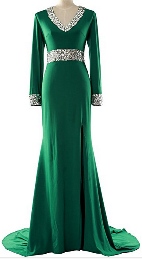 Long Sleeve Prom Dress,Mother of the Bride Dress V Neck Formal Evening Gown