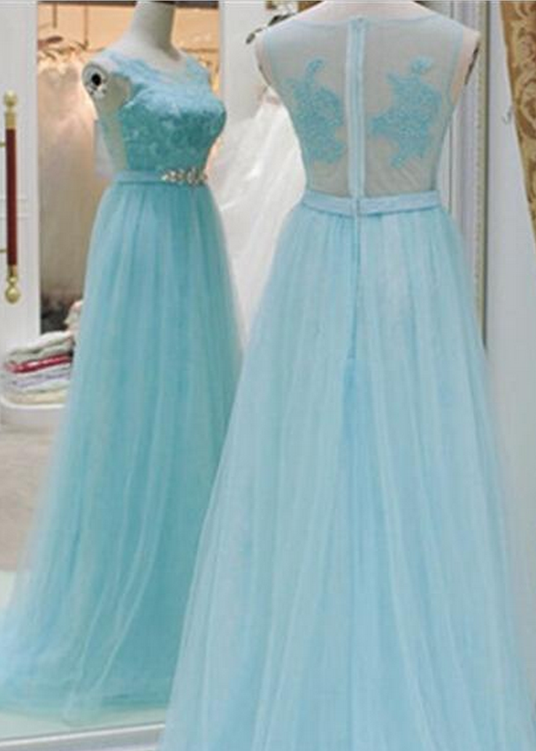 Prom Dress, Baby Blue A Line Evening Dresses, Lace Top See Though Prom Dress,high Quality Graduation