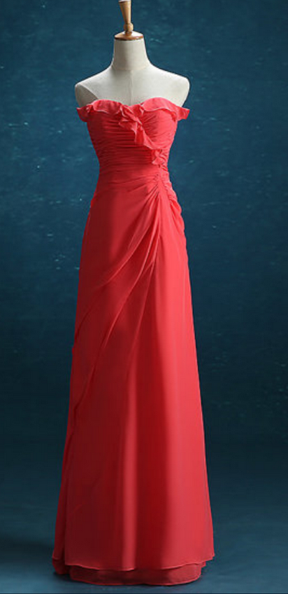 Ruffled Trimmed Ruched Sweetheart Floor Length A-line Formal Dress, Prom Dress