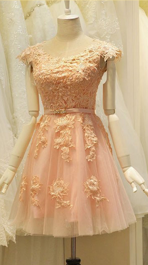 Homecoming Dresses,cute A-line Jewel Cap Sleeves Short Coral Tulle Homecoming Dress