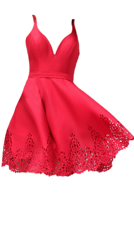 Custom Made Red V-neckline A-line Homecoming Dress With Cut Out Detailing