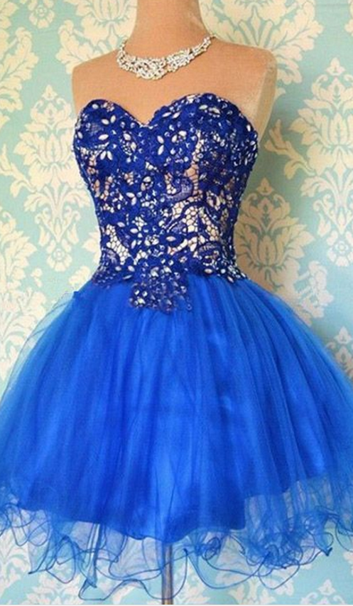 Short Homecoming Dresses,royal Blue Evening Party Gowns,organza Ball Gowns For Prom, Cute Lace-up Beading Prom Dresses