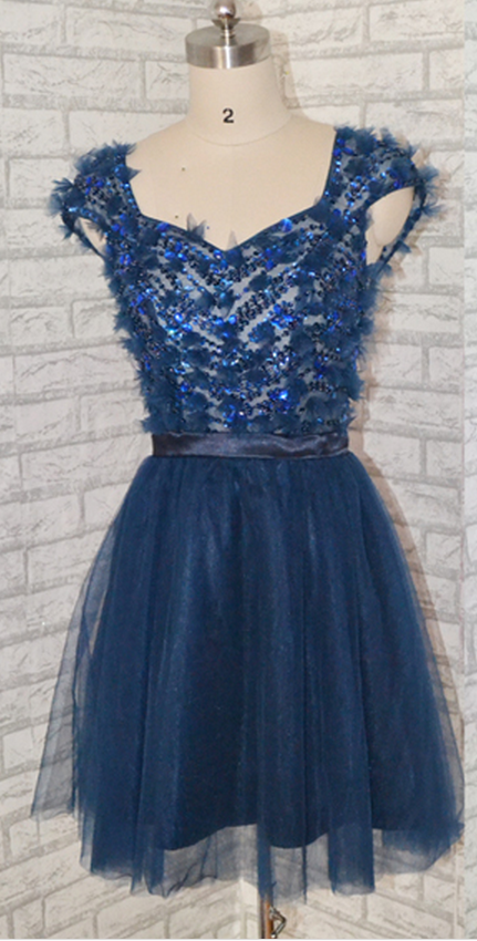 Sweetheart Short Navy Blue Prom Dress Lovely prom dress,short prom dress,Navy blue prom dress