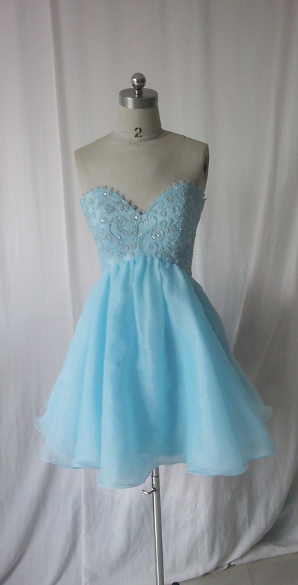 Sweetheart Short Baby Blue Prom Dress Lovely Prom Dress,short Prom Dress,light Blue Prom Dress,organza Prom Dress,prom Dress With Beaded
