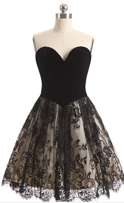 Lace Bridesmaid Dress, Sweet Heart Bridesmaid Dress,black Homecoming Dresses