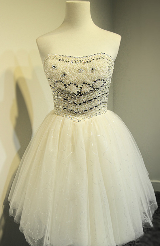 ,short Prom Dress , Light Champagne Prom Dress , Shiny Beading Prom Dress ,