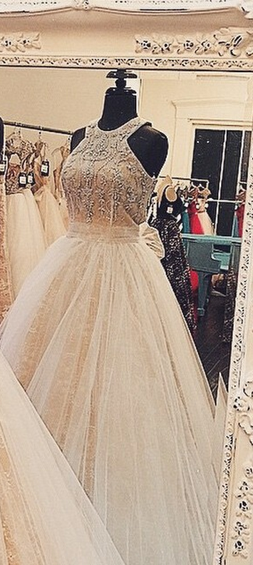 Latest Halter Long Prom/homecoming Dresses With Beading Ball Gown Evening Formal Dresses
