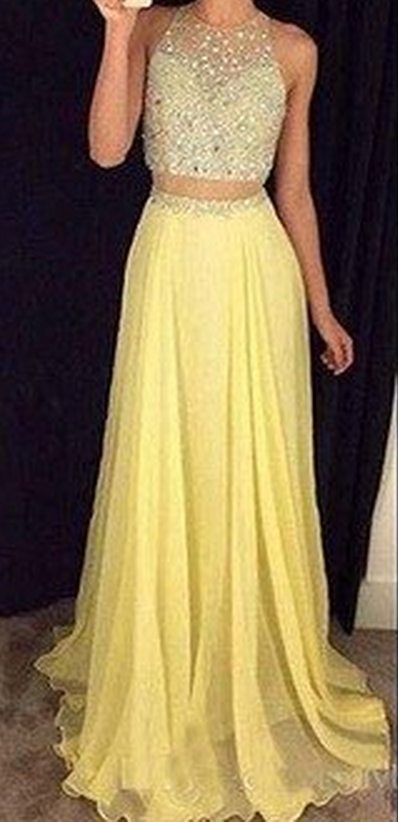 Yellow Prom Dresses,two-pieces Prom Dress,charming Prom Dress,long Prom Dress,party Dress