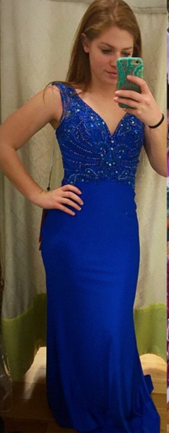 Royal Blue Prom Dress,long Prom Dress,v-neck Prom Dress,see Through Back Prom Dress,charming Prom Dress