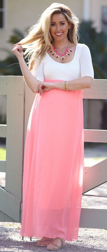 Elegant Simple Style Prom Dress White And Pink Chiffon Long Prom Dresses Party Dress