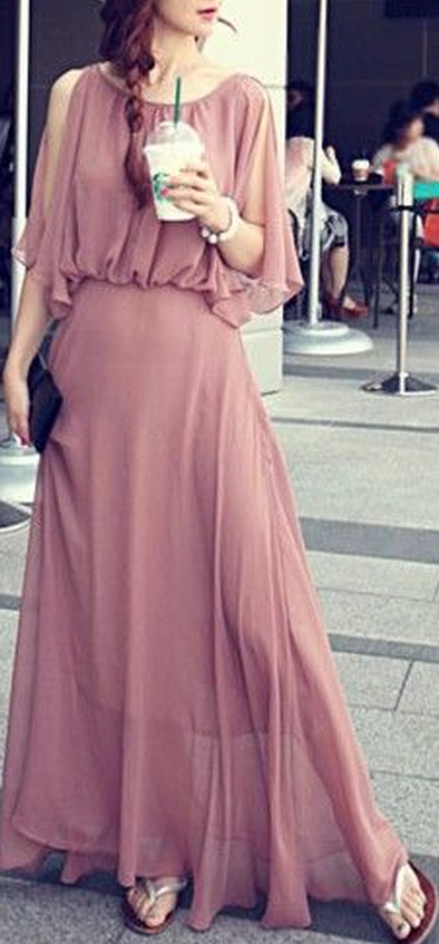 Blush Simple Style Prom Dress Chiffon Long Prom Dress Formal Dress Unique