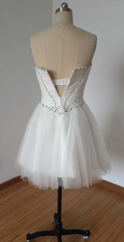 White Homecoming Dresses Open Back Sleeveless Beaded Knee Length Sweetheart Neckline Aline On Luulla 