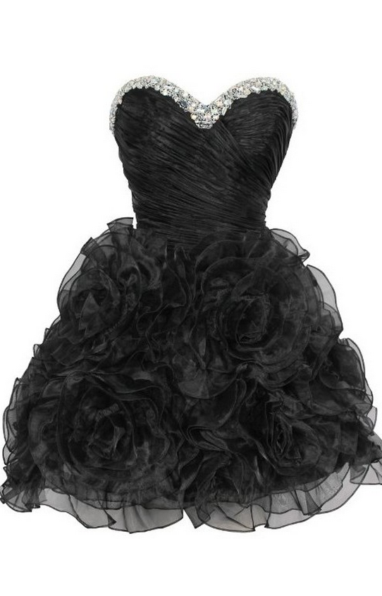 Black Homecoming Dresses Sheer Back Sleeveless Tiers Above-knee Sweetheart Neckline A Lines