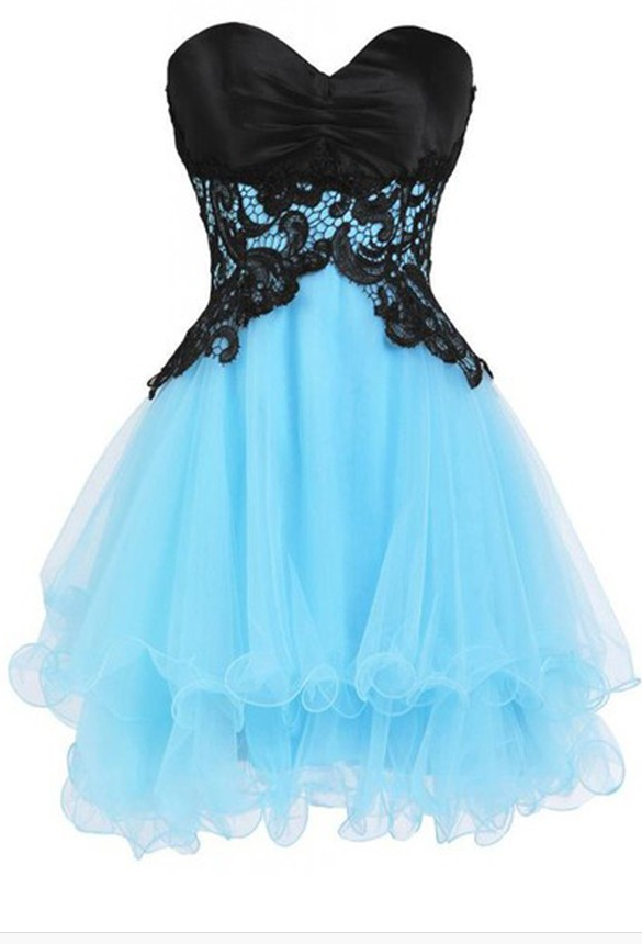 Black Homecoming Dresses Lace-Up Sleeveless Tulle Appliqued Short Sweetheart Neckline A-Line/Column