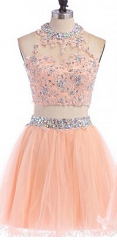 Same As The Picture Homecoming Dresses Open Back Sleeveless Tulle Applique Mini Jewels Aline