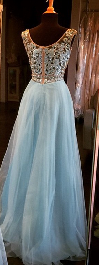 Blue Homecoming Dresses Zippers Sleeveless Tulle Embroidered Floor Length Bateau Aline