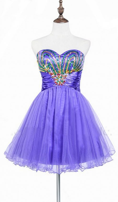 Sleeveless Purple Homecoming Dresses A Lines Sequined Above-knee Sweetheart Neckline Hollow A Lines