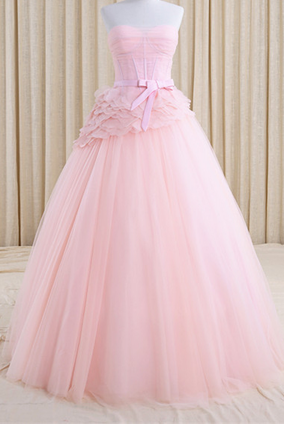 Strapless Pink Tulle Homecoming Dresses A Line Sashes Floor Length Sweetheart Neckline Zippers A Line