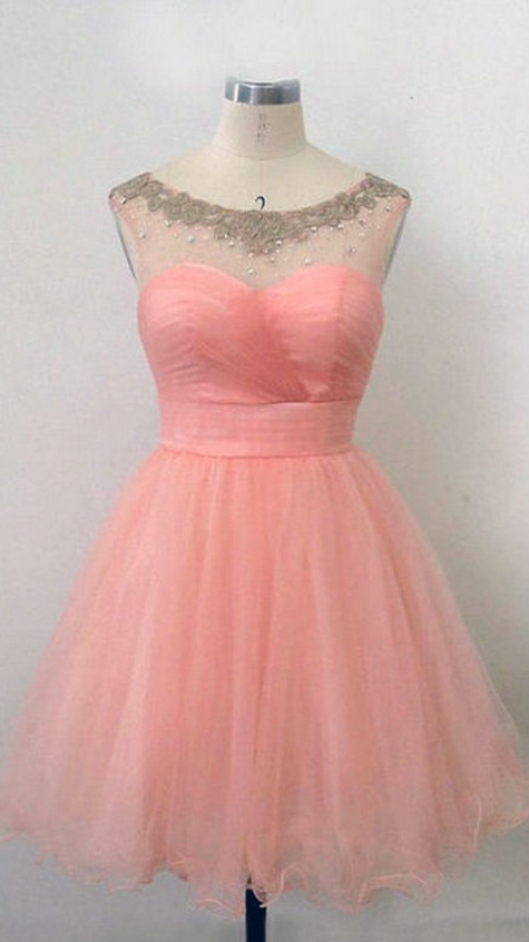 Sleeveless Pink Homecoming Dresses Aline Chiffon Above-knee Bateau ...