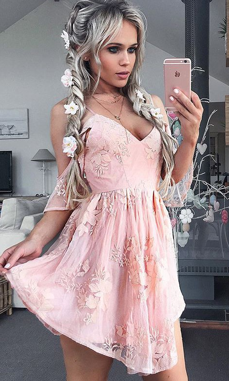 Short Sleeve Pink Chiffon Homecoming Dresses A-line/column Appliques Above-knee Spaghetti Straps Zippers A-line/column