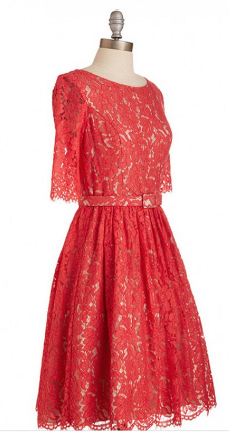Half-sleeves Red Homecoming Dresses A-line/column Lace Above Knee Round Neck Open Back A-line/column