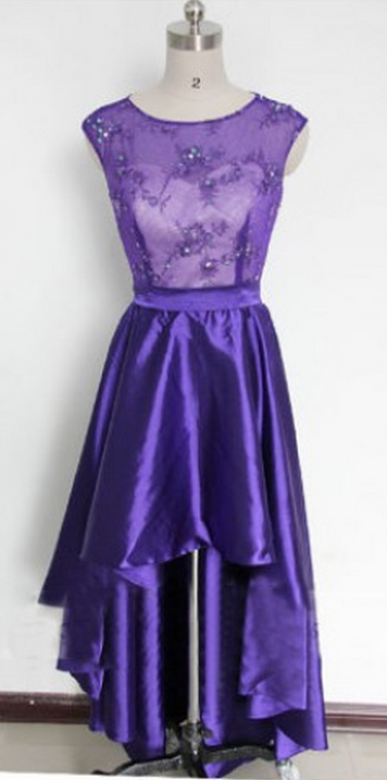 Sleeveless Purple Homecoming Dresses Gown Crystal Beads Ruffle Above-knee Round Neck Zippers Gown