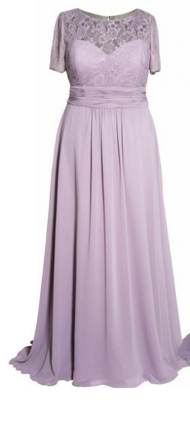 Zipper Lace Chiffon Floor-length Round A-line Short Sleeves Homecoming Dress Dresses