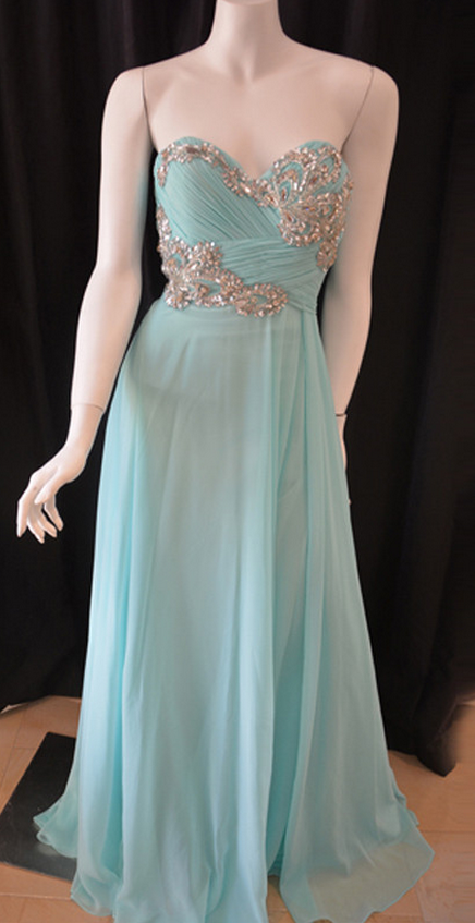 Light Blue Long Formal Occasion Dress With Crystals