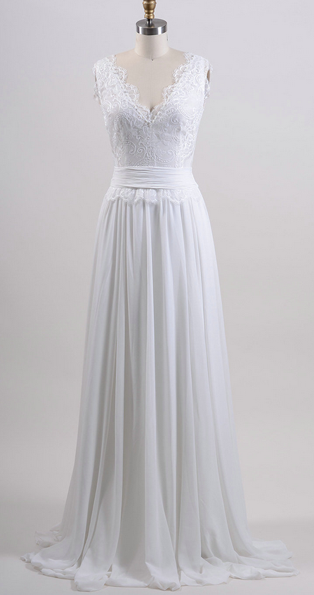 A Line Summer Wedding Dress,lace Bridal Dress,chiffon Wedding Gown