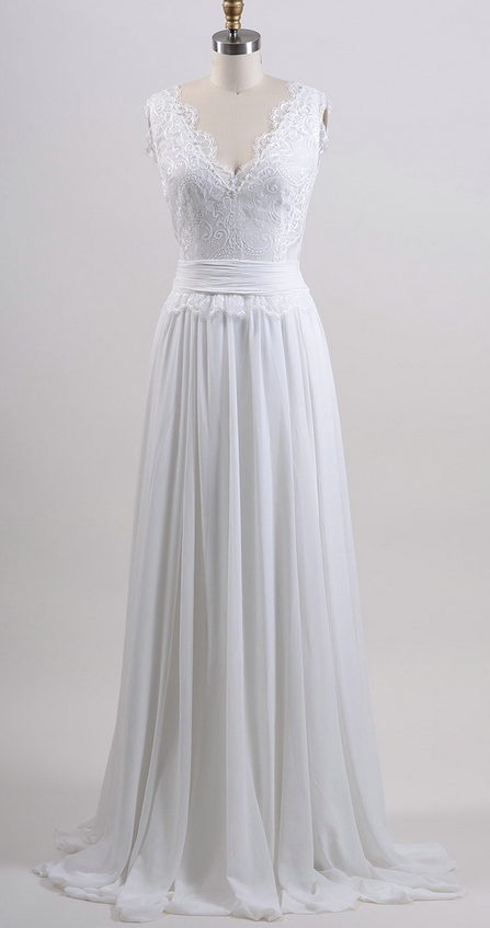 A Line Summer Wedding Dress,lace Bridal Dress,chiffon Wedding Gown on ...