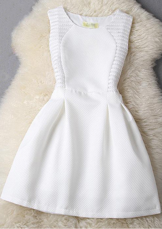 Hollow Out Sleeveless Round Neck A Line Dress - White