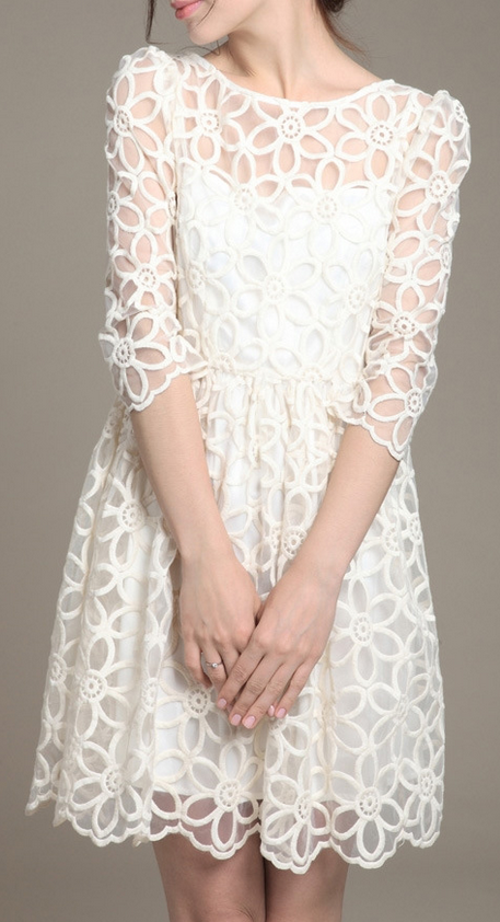 Korean Version Of Sweet Slim Long Sleeved Lace Dress