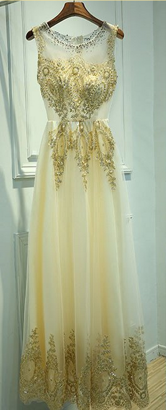 Charming Appliques And Beaded Prom Dress,elegant Evening Dress,long Party Dresses,
