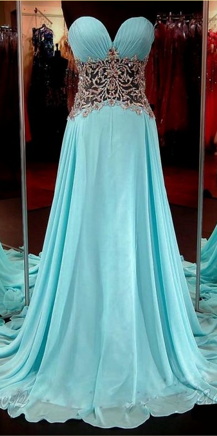 Strapless Sweetheart Ruched Sheer Beaded A-line Long Prom Dress, Evening Dress
