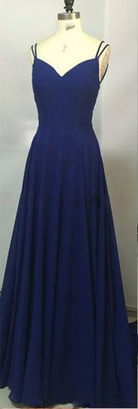 Royal Blue Chiffon Prom Dresses Wedding Party Dresses Evening Dresses With Spaghetti Straps