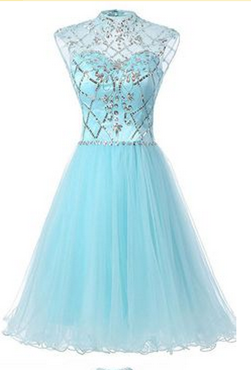 Blue Spaghetti Strap Elegant Red Ball Gown Prom Dress - Bridelily