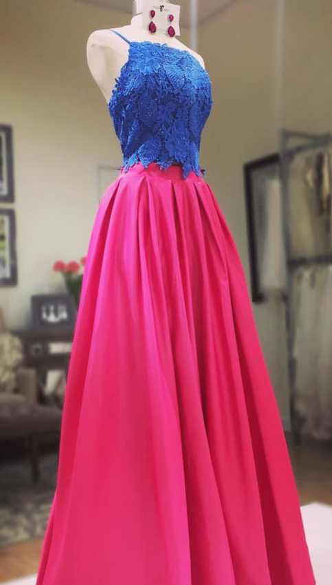 Two Pieces Prom Dresses, Spaghetti Straps Prom Dresses,floor Length Party Dresses,two Tone Party Dress,simple Prom Dress