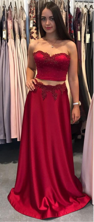 Two Pieces Burgundy prom dress, Long Prom Dress, Prom dress   cg13142