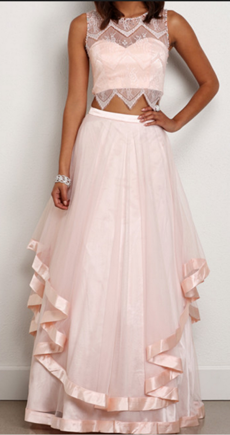 Two Pieces Prom Dress,pink Prom Dress,illusion Prom Dress,fashion Prom Dress,sexy Party Dress, Style Evening Dress