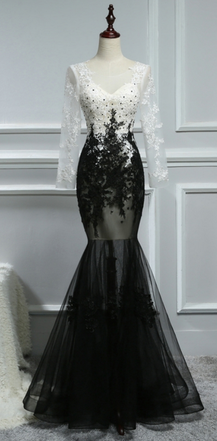 Black Long Sleeve Prom Dresses, Mermaid Party Prom Dresses