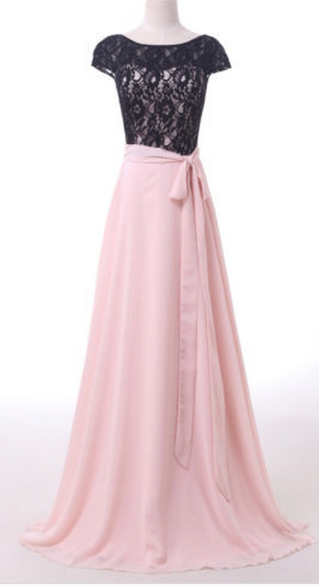 Fashion A Line Cap Shoudler Full Length Prom Dresses Lace Up Lace Applique Evening Dress Bridesmaid Dresses Custom Made